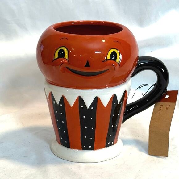 Johanna Parker Carnival Cottage Halloween Pumpkin Mug Magenta Spooky Decor - Picture 3 of 3